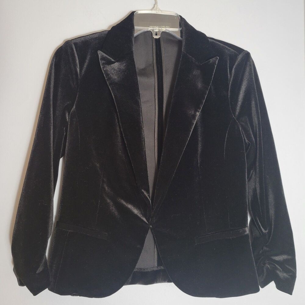 Amanda and Chelsea Black Velvet Tailored Blazer Jacket Womens Size S